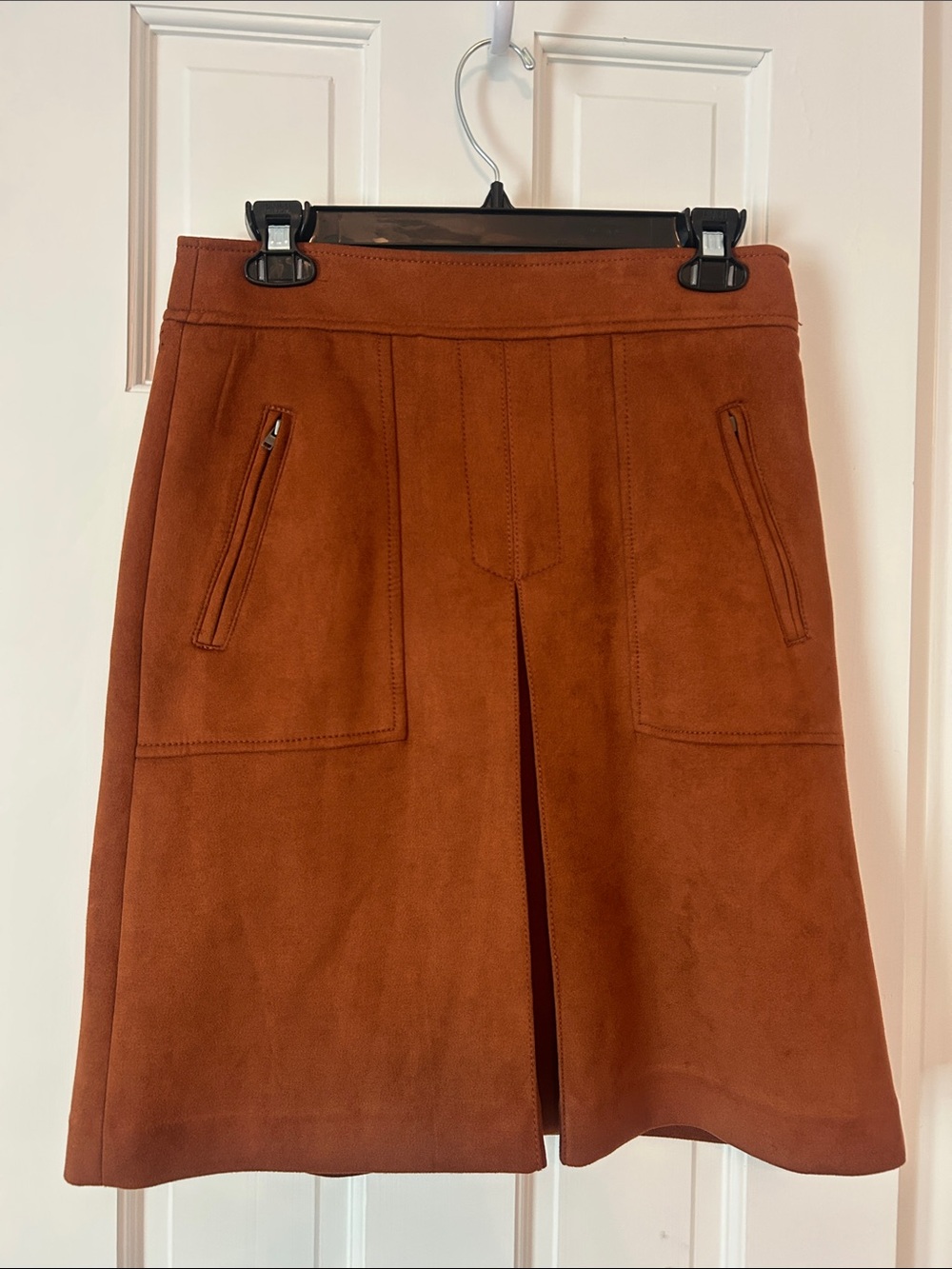 NWT LOFT Rust Faux Suede Knee-Length Skirt with Front Pleat
